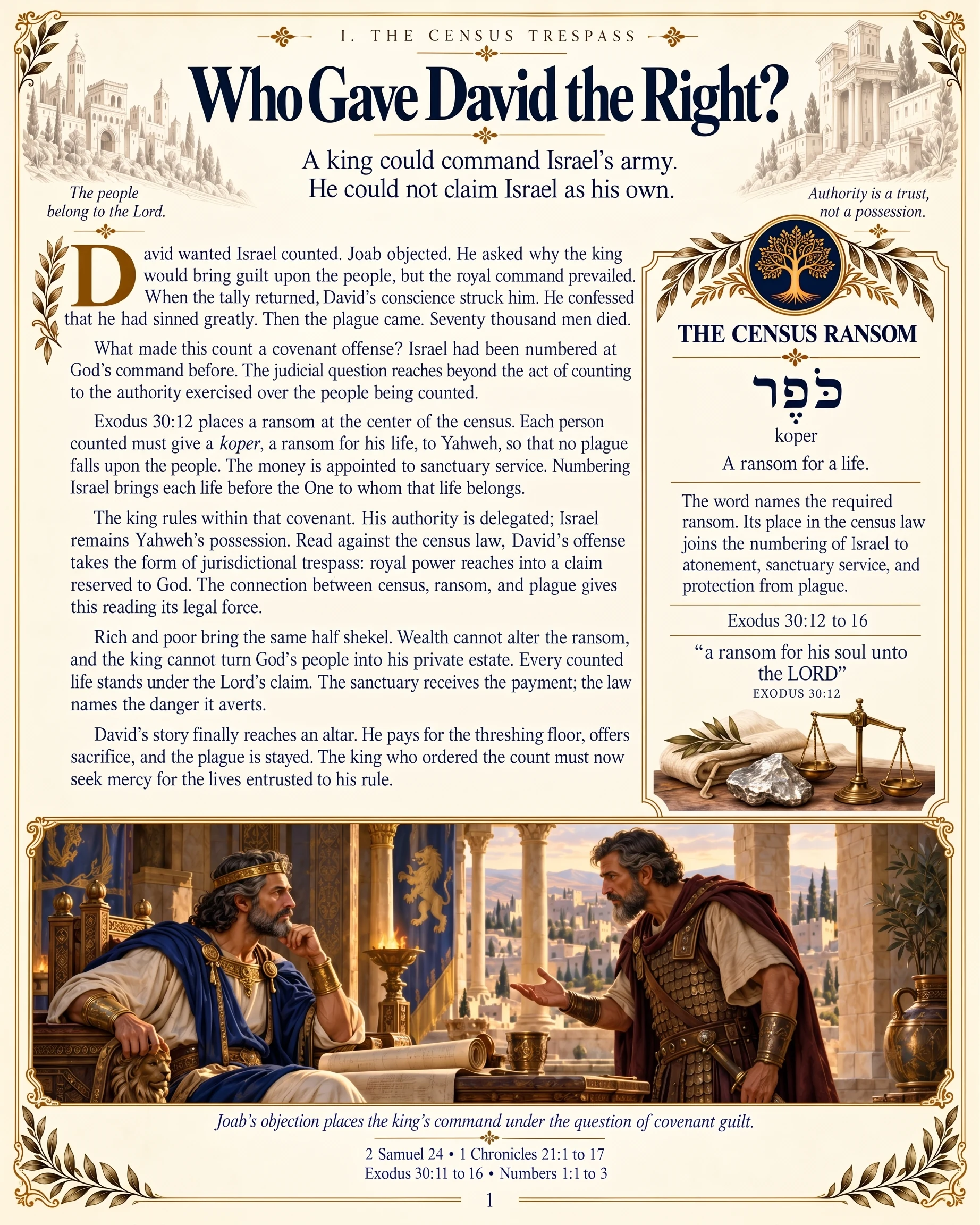Who Gave David the Right? An introduction to the census ransom and the limits of royal authority.