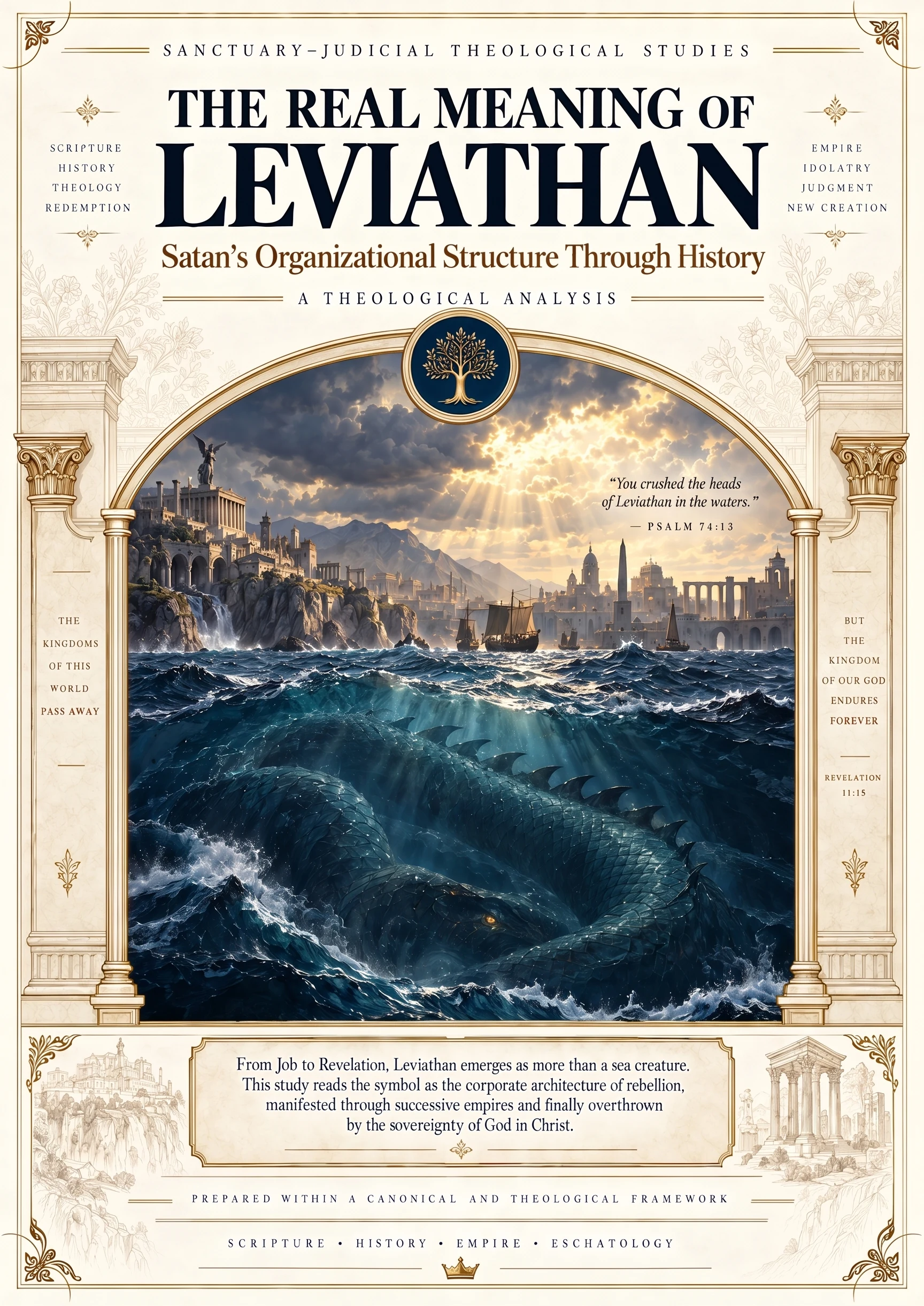 Cover of The Real Meaning of Leviathan, showing a sea creature beneath the waters and kingdoms along the shore.