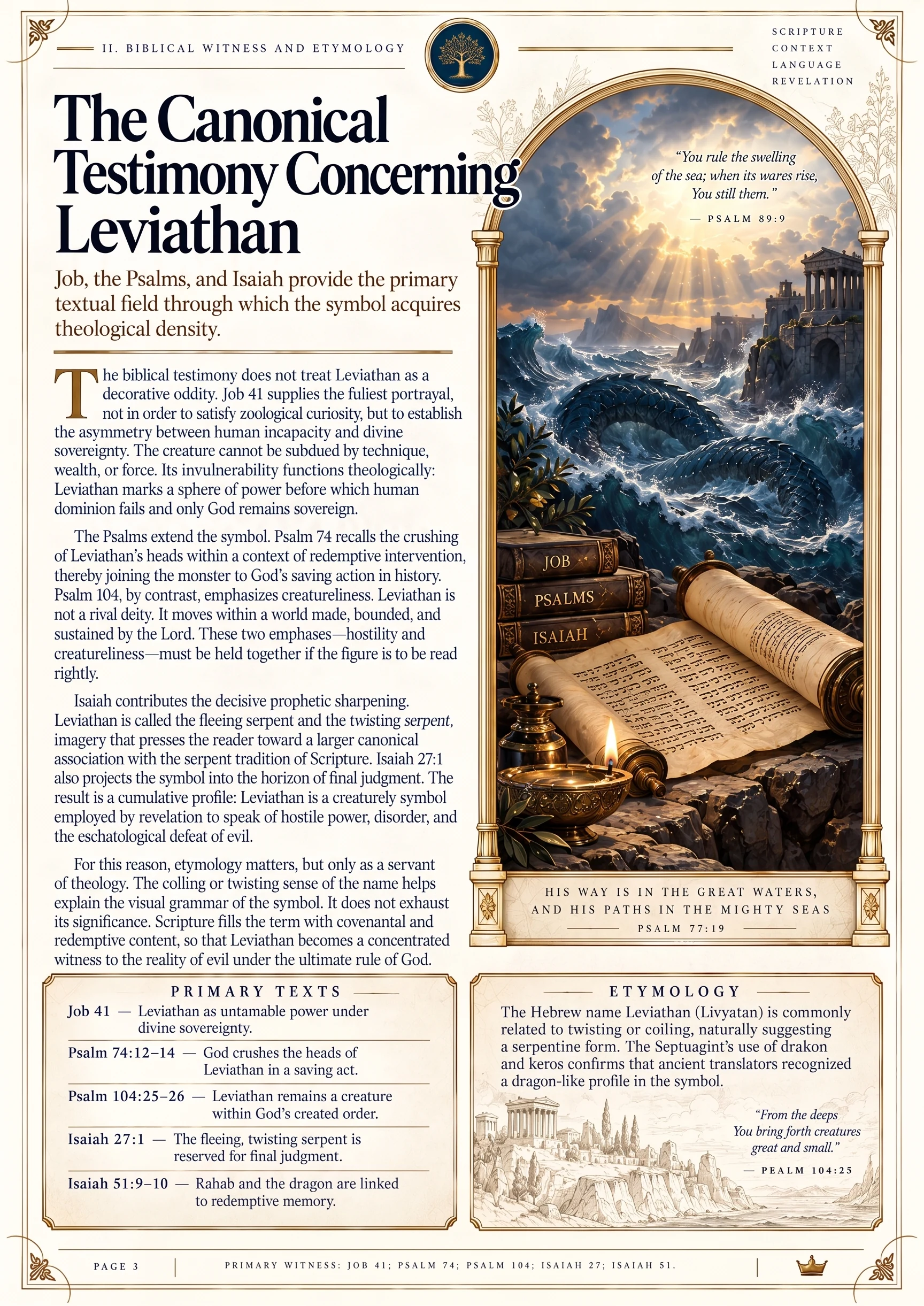 The Canonical Testimony Concerning Leviathan: Job, the Psalms, and Isaiah.