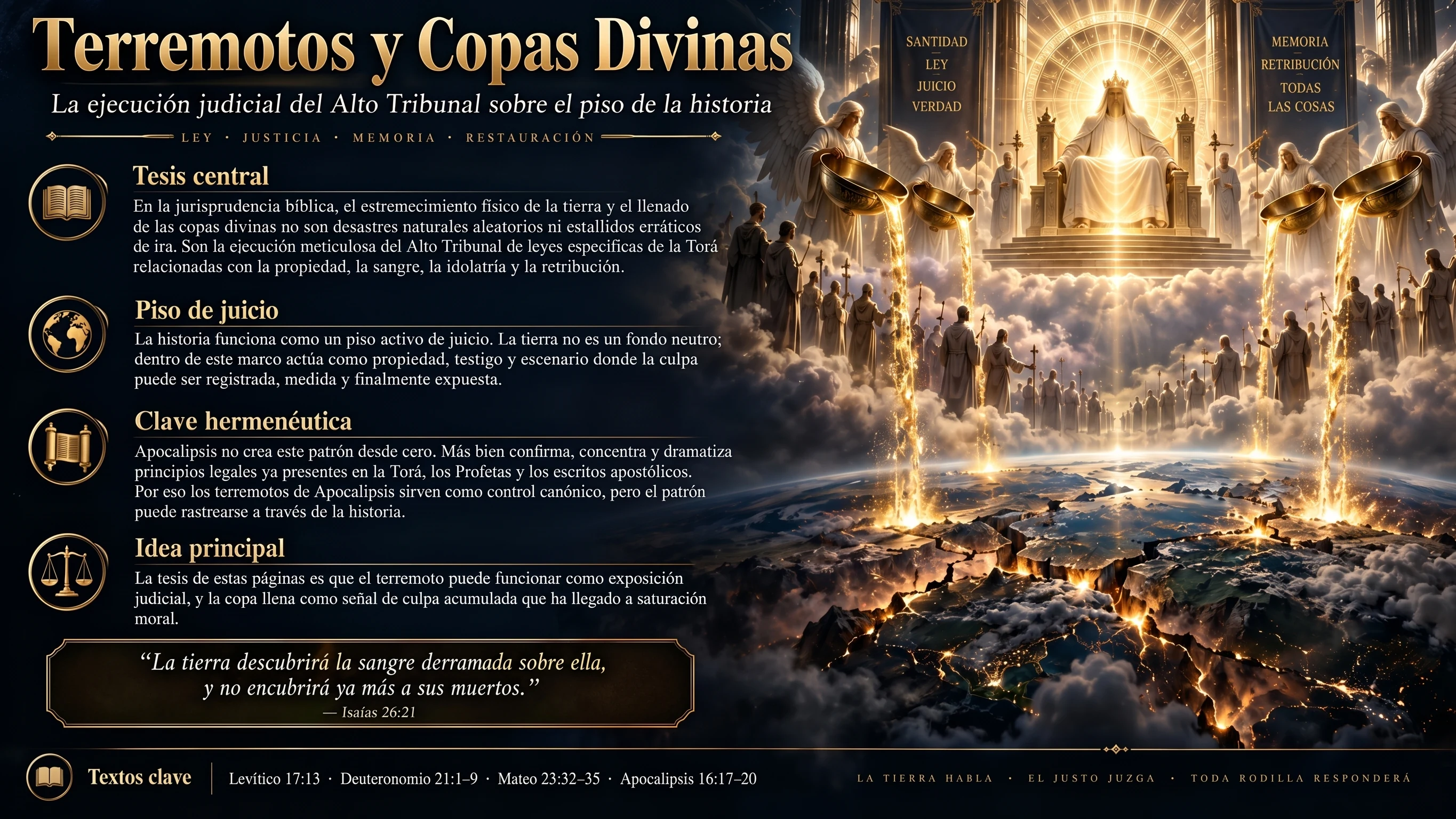 Terremotos y Copas Divinas: tesis central, piso de juicio y clave hermenéutica.